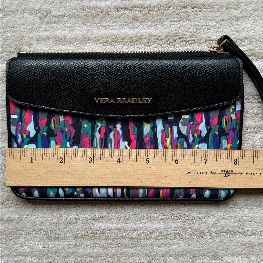 Vera Bradley Envelope Wristlet Watercolor Brushstrokes Black Leather Trim Clutch